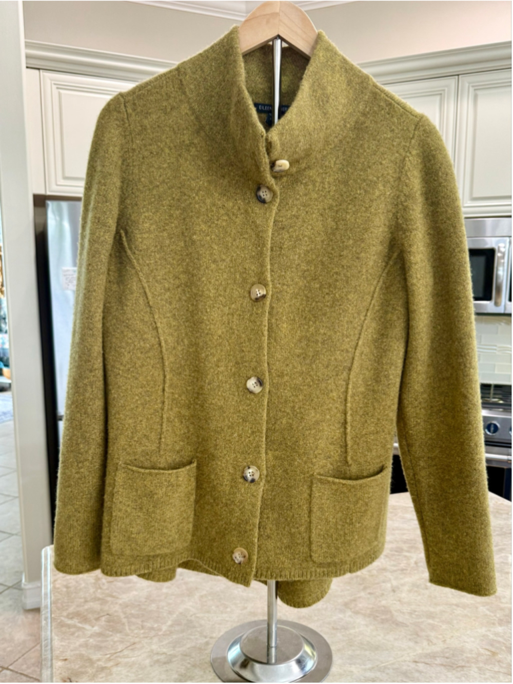 Eileen Fisher Olive Green lambswool cashmere Cardigan Sweater